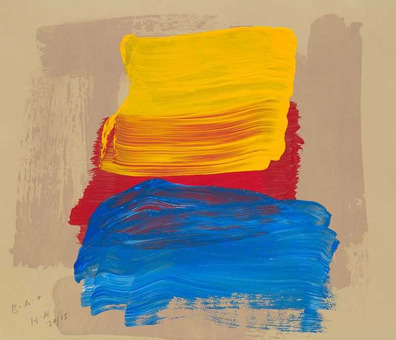 Howard Hodgkin, ‘Surprise Surprise’, 2015, Print, Hand painted sugar lift aquatint from 1 plate. Printed in Zinc White/Van Dyke Brown mix, then hand painted in Pyrrole Red Dark, Cadmium Yellow Light and Ultramarine/Zinc White mix, on Velin Cuve BFK Rives Tan 280gsm paper, Cristea Roberts Gallery, Numbered, Dated