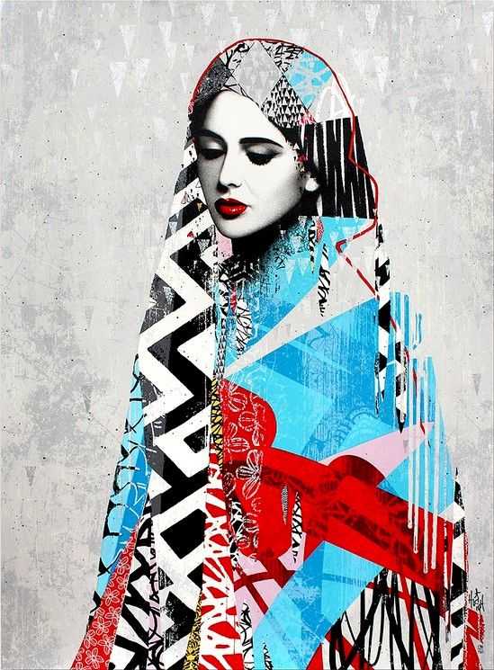 Hush, ‘La Divinité Féminine’, 31-10-2019, Print, Hand Painted Textured Background, +22 Colour Screen Print, Metallic Silver Pattern & Gloss UV Varnish over figure on 300gsm Hand made cotton paper, Galerie Itinerrance, Numbered, Handfinished
