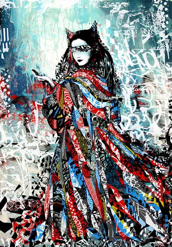 Hush, ‘Masked Siren’, 21-01-2012, Print, Hand Painted Acrylic, Spray Paint & Screen Inks on 5 Color Screen Print with Varnish Base Layer on Antique White Somerset Velvet 300gsm Cotton Rag Paper, 941 Geary, Dated, Handfinished