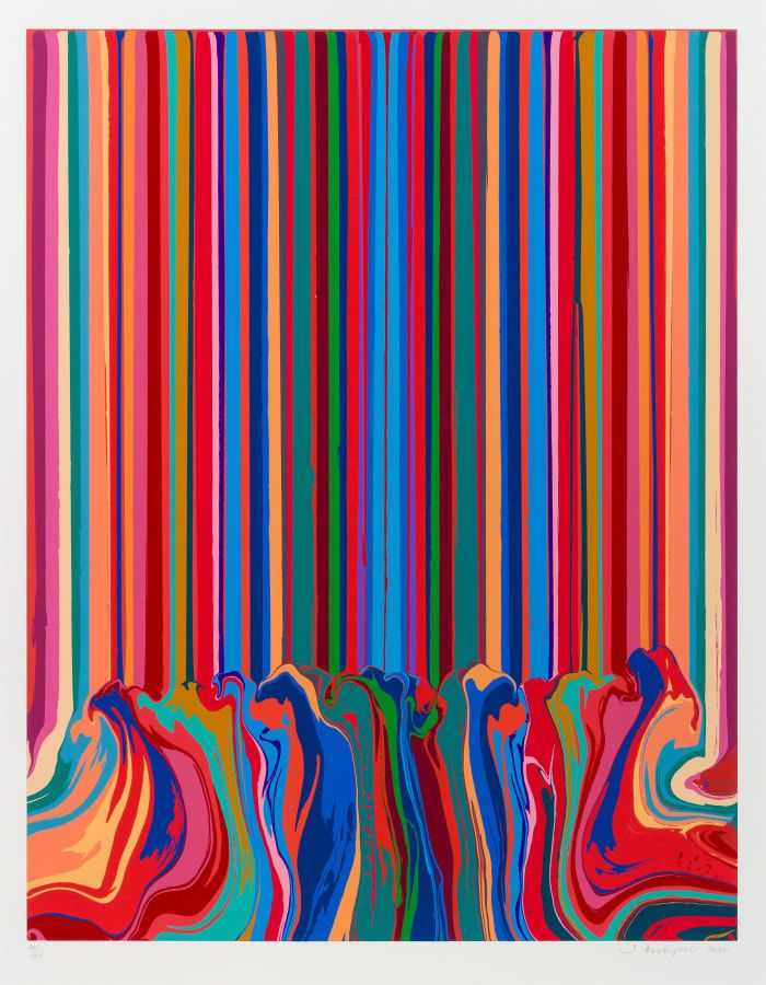 Ian Davenport, ‘Mirrored Red Enamel’, 2022, Print, Gloss enamel screenprint in 38 colours on Somerset Tub Sized Satin 600gsm paper, null, Numbered