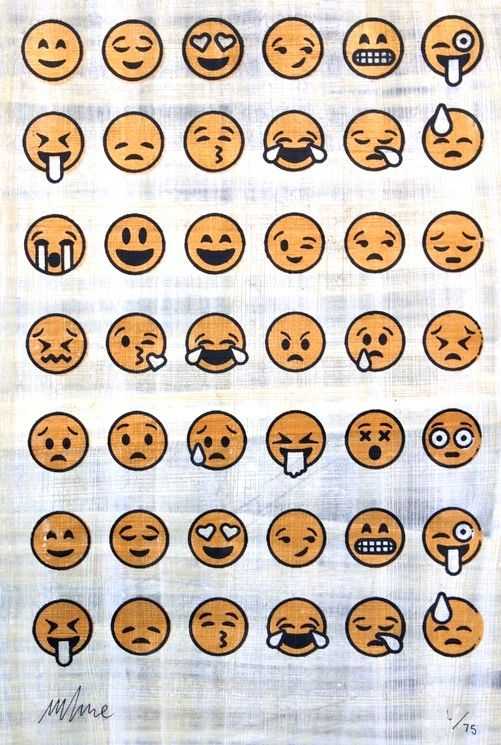 Imbue, ‘Emojiglyphs’, 04-11-2016, Print, Hand pulled screen print on real Egyptian papyrus paper using metallic gold and deep black ink, Artobox, Numbered