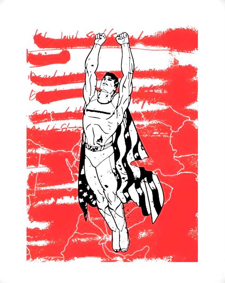 Imbue, ‘False Hero (Red)’, 05-11-2013, Print, 2 colour screenprint on 310gsm textured printmaking paper, Imbue Source, Numbered