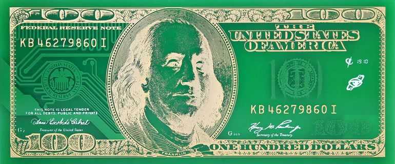Imbue, ‘PCB Dollars ($100)’, 2018, Print, A $100 note produced as a silver and red printed circuit board (PCB), Imbue Source, Numbered