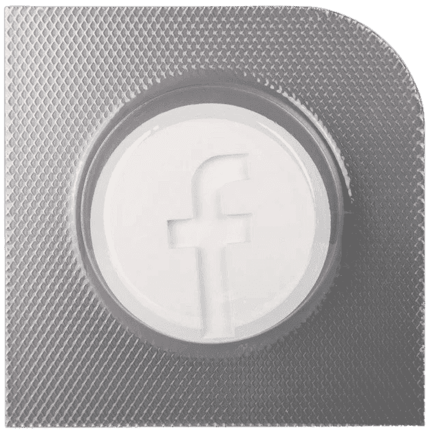 Imbue, ‘Social Disorder XL (Facebook)’, 2021, Sculpture, Large cast resin pill in a vacuum formed blister pack with a laser cut, metallic acrylic back, Imbue Source, Numbered