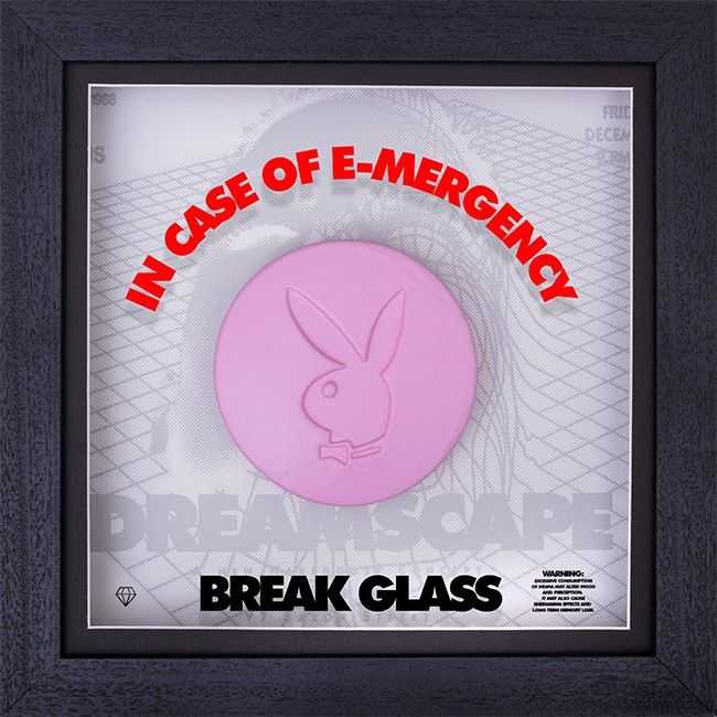 JJ Adams, ‘Disco Biscuits (Playboy)’, 2024, Print, Presented in a Shadow Box Frame with adapted 90s Rave "Dreamscape" Poster, null, Framed