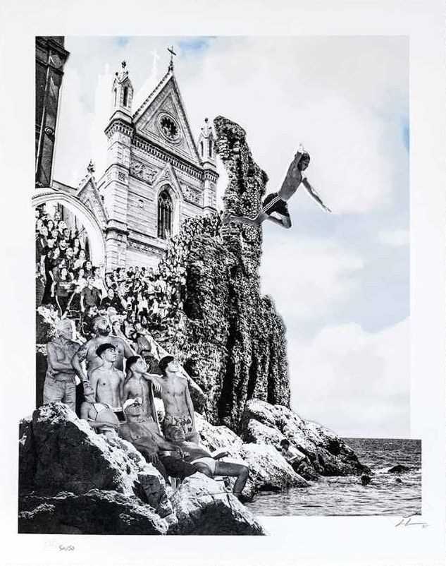 JR, ‘Le Cronache di Napoli, Il tuffo, collage’, 2025, Print, hand finished 10 colors lithograph printed on Marinoni machine on BFK Rives blanc - 250 grams, null, Numbered