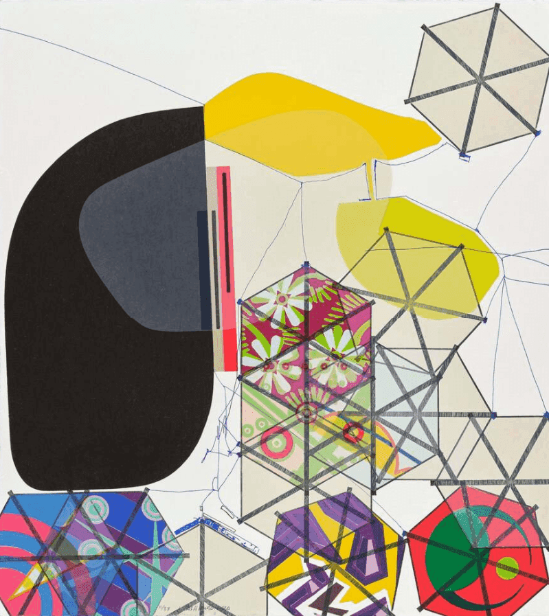 Jacob Hashimoto, ‘The Necessary Invention of the Mind, VI’, 2020, Print, Woodcut and screenprint in colors, on Kozo Misumi paper, the full sheet., null, Numbered, Dated