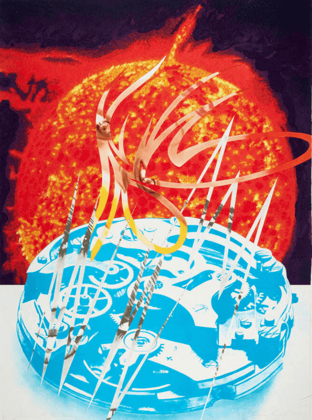 James Rosenquist, ‘Sun Sets on the Time Zone’, 1989, Print, Pressed paper pulp with lithographic collage in colors on Rives BFK and TGL handmade paper, null, Numbered, Dated