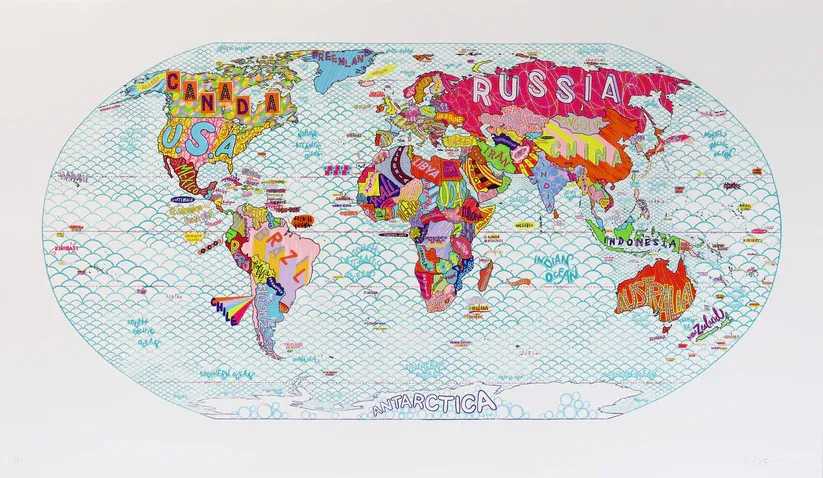 Jess Wilson, ‘World Map’, 2023, Print, 11 Colour Screenprint on 410gsm Tub Sized Paper, null, Numbered