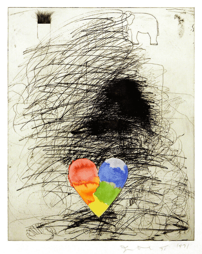 Jim Dine, ‘A Girl and Her Dog, State II’, 1971, Print, Hand Embossed and Painted Color Etching, null, Numbered