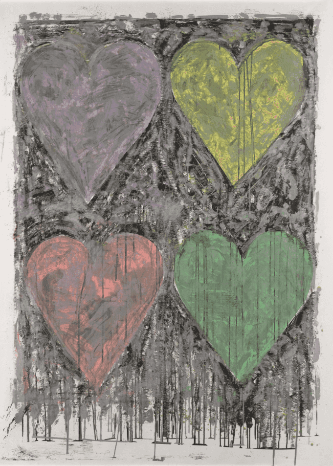 Jim Dine, ‘Four Hearts in Silver’, 2007, Print, Mixed Media, Pace Editions, Inc., Numbered