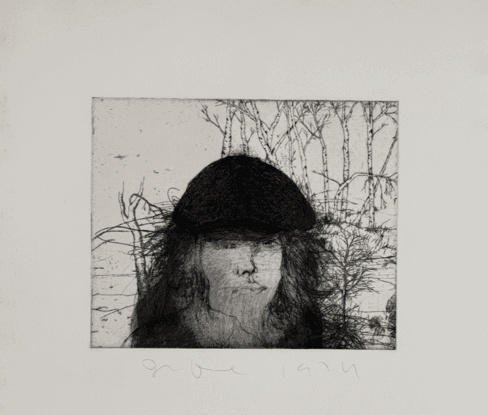 Jim Dine, ‘Self Portrait in a Flat Cap’, 1974, Print, Etching in black on Apta 501 paper, Petersburg Press, Dated