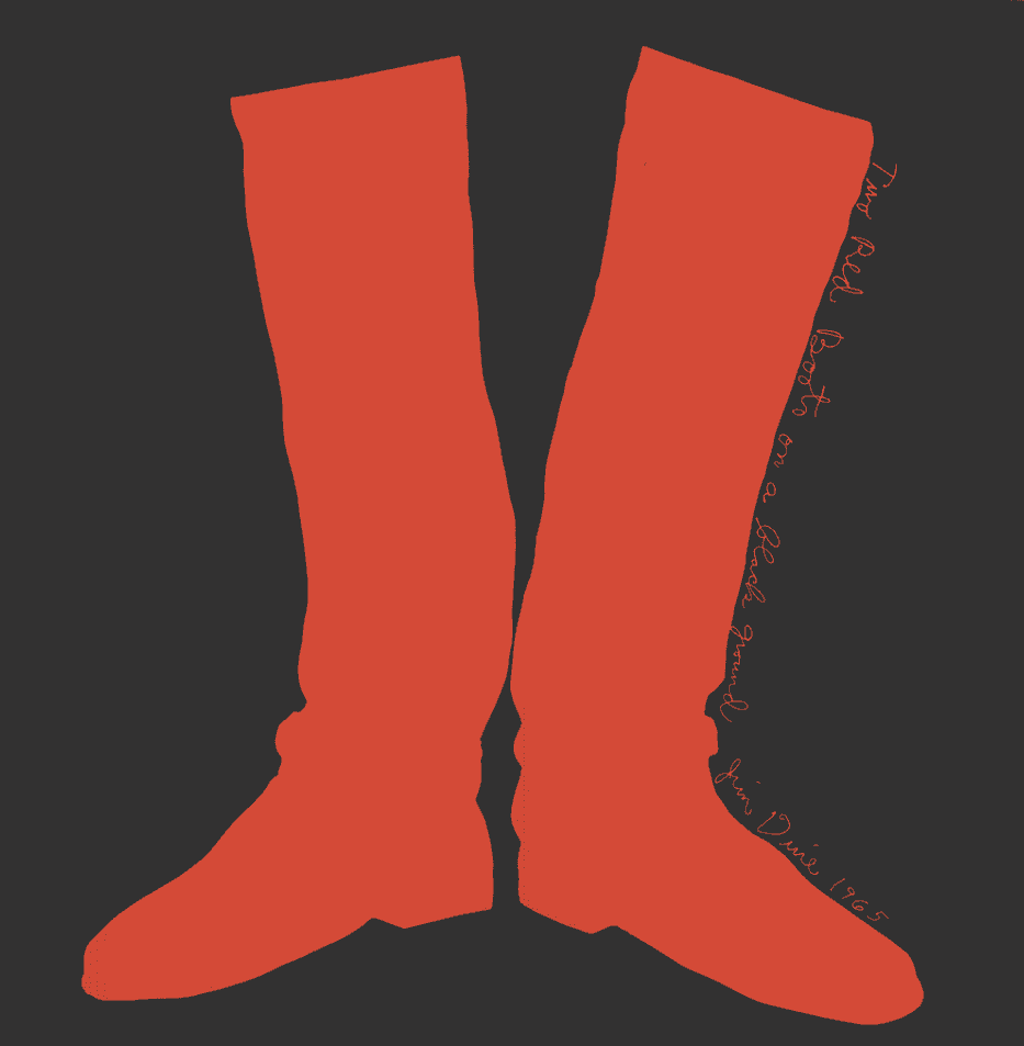 Jim Dine, ‘The Red Boots on a Black Ground’, 1968, Print, Serigraph on heavy woven paper., Edition Domberger and Multiples, Inc., Numbered