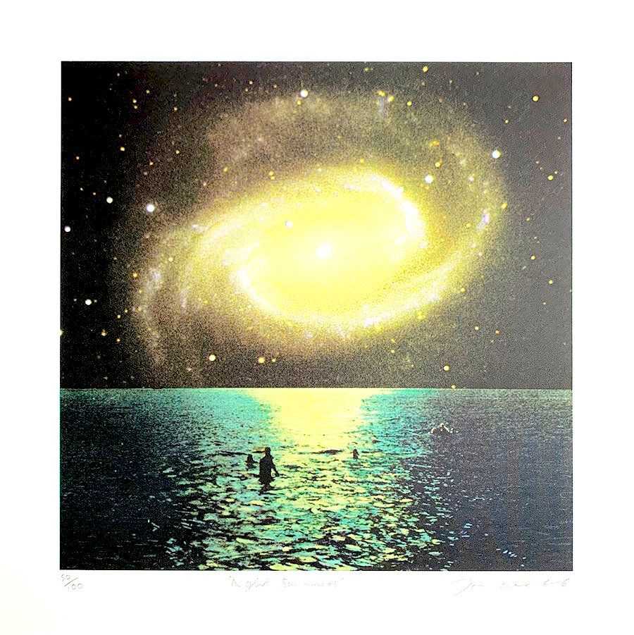Joe Webb, ‘Night Swimmers’, 29-04-2021, Print, 5 colour silkscreen with iridescent gold ink on Somerset Enhanced Velvet 410gsm Paper, Self-released, Numbered