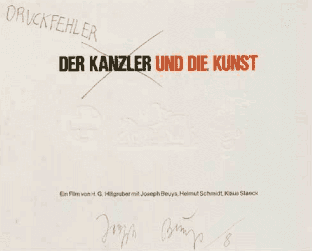 Joseph Beuys, ‘Der Kanzler und die Kunst - Druckfehler’, 1982, Print, Printed card with embossing and handwritten addition "Druckfehler" on light cardboard, null, Numbered