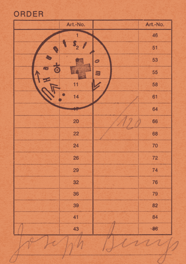 Joseph Beuys, ‘Order’, 1973, Print, Order form, stamped, null, Numbered