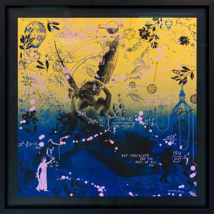 Joseph Klibansky, ‘Cupid's Kiss - Into the Light’, 2022, Print, Acrylic paint archival cotton paper museum glass screen print ink wood and aluminum frame, Self Released, Numbered, Framed