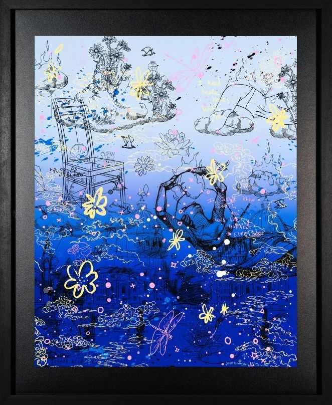 Joseph Klibansky, ‘Sky Flowers’, 2022, Print, Acrylic paint archival cotton paper museum glass screen print ink wood and aluminum frame, Self Released, Numbered, Dated, Framed