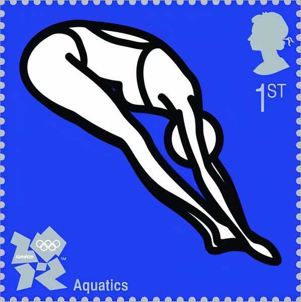 Julian Opie, ‘Aquatics / Diver Stamp’, 2012, Print, Features the stamp itself, as well as a larger lithographic print of the stamp, Royal Mail, Numbered