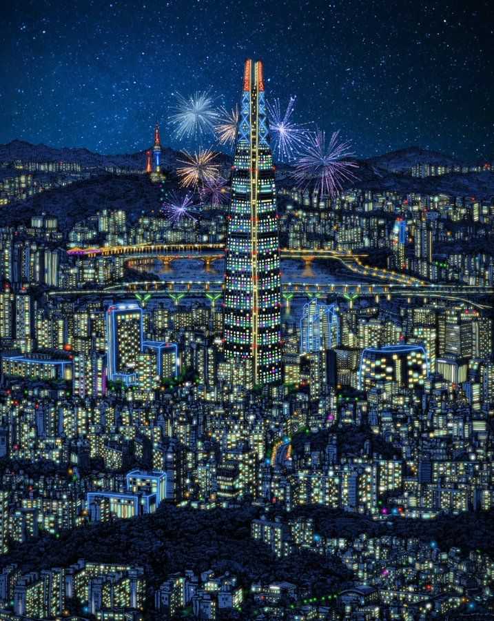 Kamulch, ‘Seoul Night View’, 2024, Print, Paper - Hahnemühle White Velvet 270g, null, Numbered