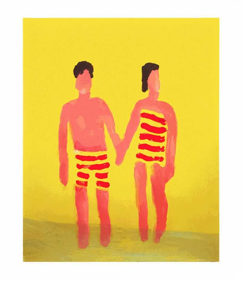 Katherine Bradford, ‘Couple Yellow Beach’, 30-01-2018, Print, Series of 15 handpainted works acrylic on archival pigment print, Exhibition A, Numbered, Handfinished