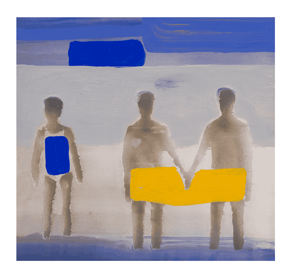 Katherine Bradford, ‘Seaside, 1 Woman, 2 Men’, 16-06-2020, Print, Gouache on archival pigment print, Exhibition A, Numbered, Handfinished