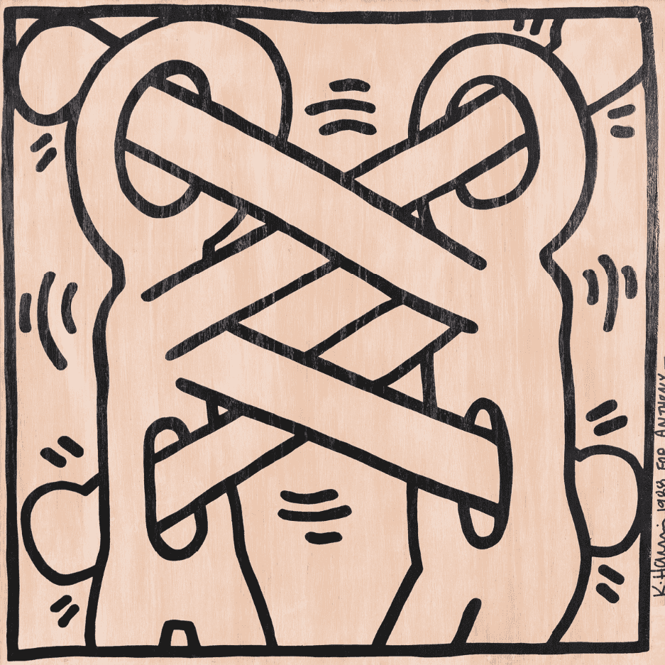 Keith Haring, ‘Art Attack on AIDS’, 1988, Print, Screenprint on oak veneer plywood, null, Numbered, Dated