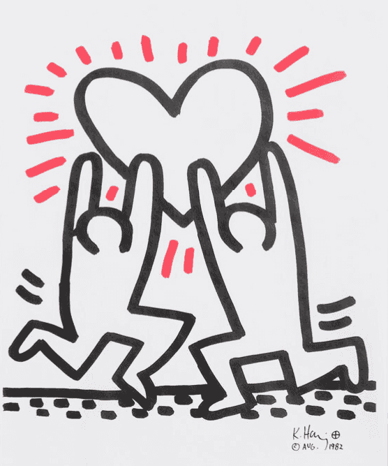 Keith Haring, ‘Two People One Heart’, 1984, Print, Silkscreen in 2 colors on thin transparent paper, null, Dated