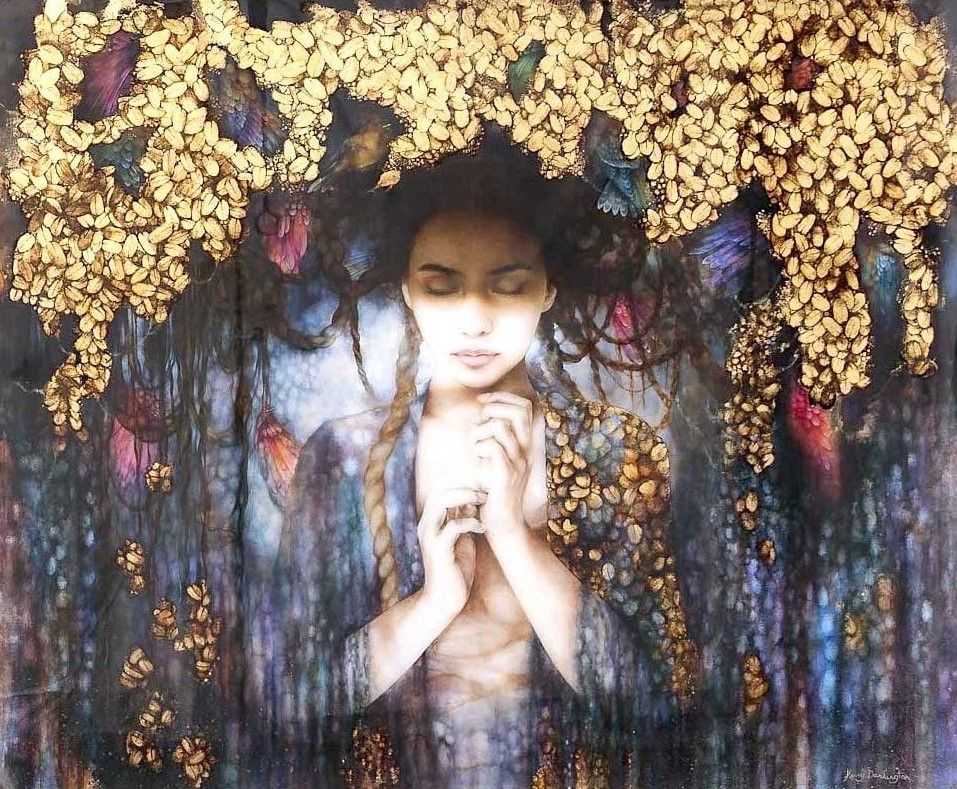 Kerry Darlington, ‘The Dryad's Crown’, 2024, Print, Unique Limited Edition mixed media on board with gloss resin finish, featuring gold metallic embellishment, null, Framed