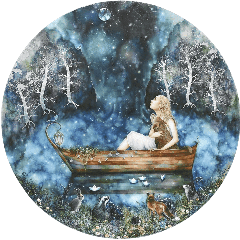 Kerry Darlington, ‘Waterfall Skies’, 2022, Print, Unique circular limited edition on board with gloss resin finish. Featuring raised 3D elements., null, 