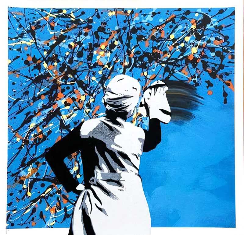 Kunstrasen, ‘Drip Remover (Blue)’, 27-03-2019, Print, Pigment Print with 3 colour screen printed Figure & Varnish on 300 somerset paper, Graffiti Prints, Numbered