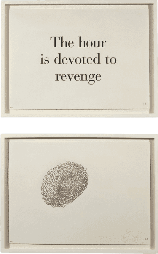 Louise Bourgeois, ‘The Hour is Devoted to Revenge’, 1999, Print, Diptych: Lithograph and letterpress on paper in two parts, null, Numbered