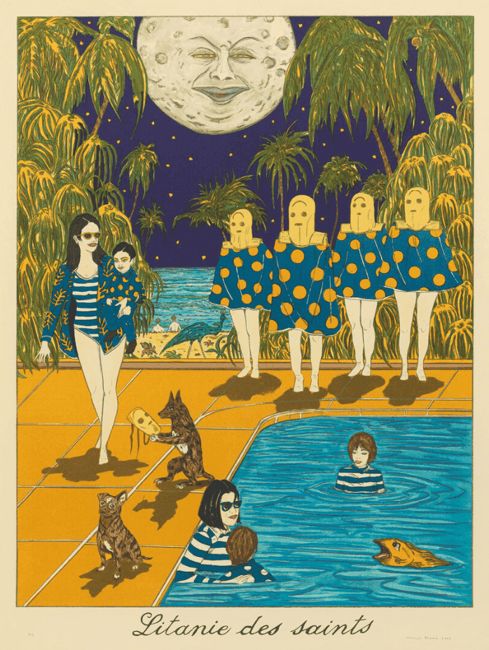 Marcel Dzama, ‘Under for Opening Eyelids of the Moon’, 2021, Print, Fourteen-color lithograph on Rives BFK paper,, Utopia Editions, Numbered, Dated
