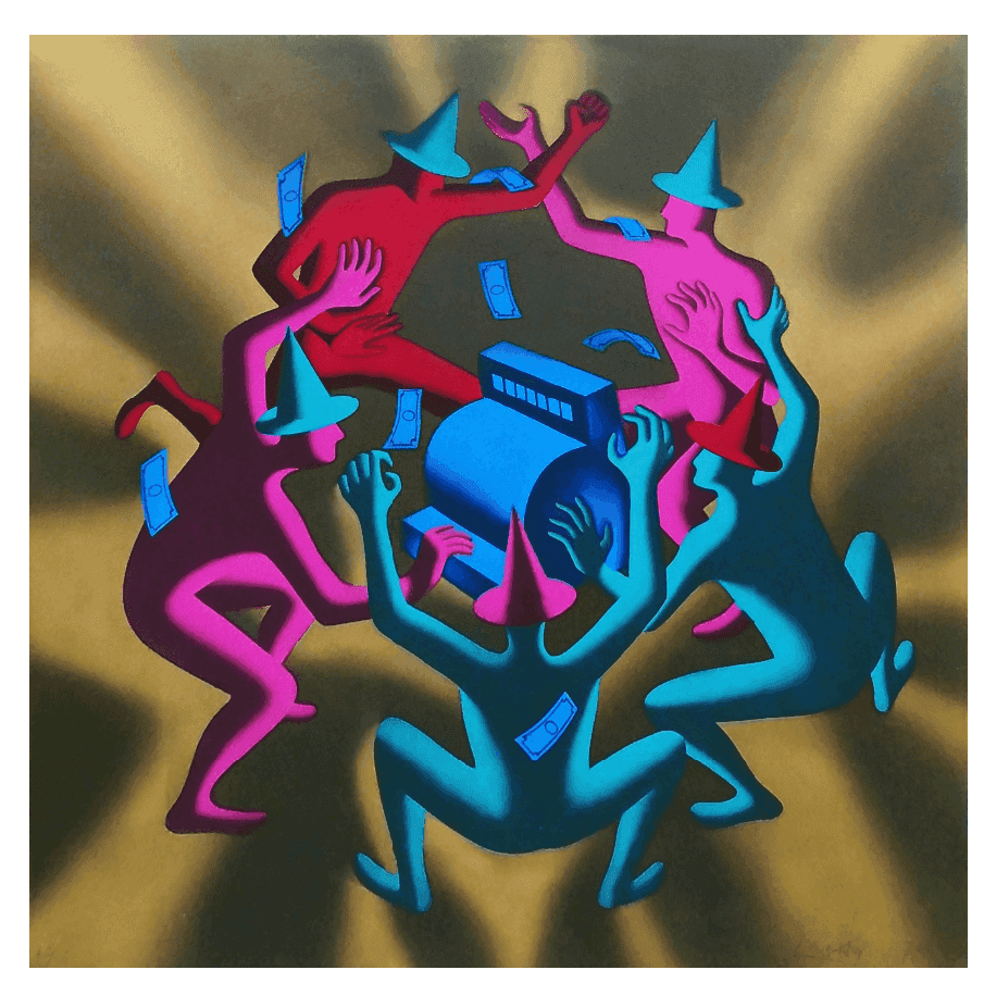 Mark Kostabi, ‘Cash Dance (Gold)’, 1990, Print, Serigraph, null, Numbered, Dated