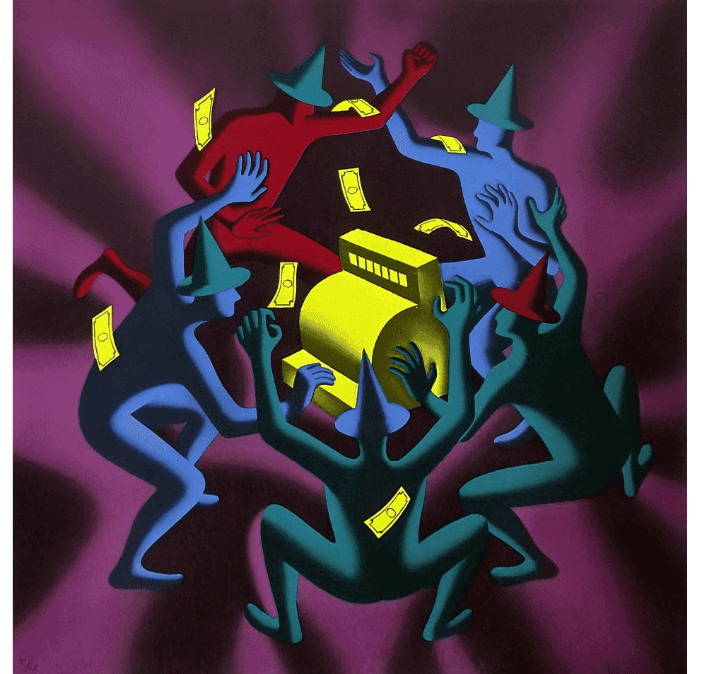Mark Kostabi, ‘Cash Dance (Purple)’, 1990, Print, Serigraph, null, Numbered, Dated