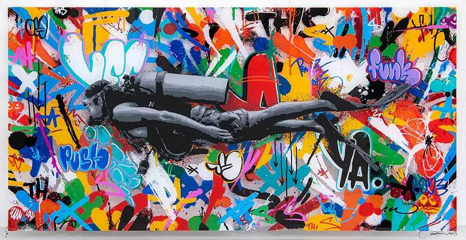 Martin Whatson, ‘Scuba Diver (Acrylic)’, 2023, Print, 30 colour screen print on 4mm clear acrylic, printed on the back in reverse to add depth to the print , Graffiti Prints, Numbered, Handfinished