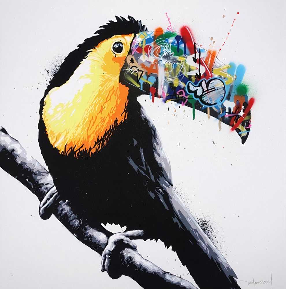 Martin Whatson, ‘Toucan (White)’, 2015, Print, Hand-finished in spray paint and posca pens on 9 Colour screenprint On 300gsm somerset paper, Graffiti Prints, Numbered, Dated, Handfinished