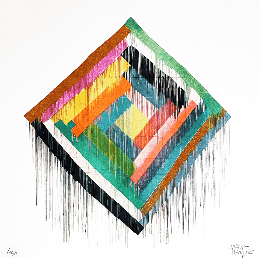 Maya Hayuk, ‘Riso Print’, 2021, Print, 4-color risograph print in Turquoise, Flo Pink, Sunflower, & Midnight inks, on 110lb index/200gsm fine art paper., null, Numbered