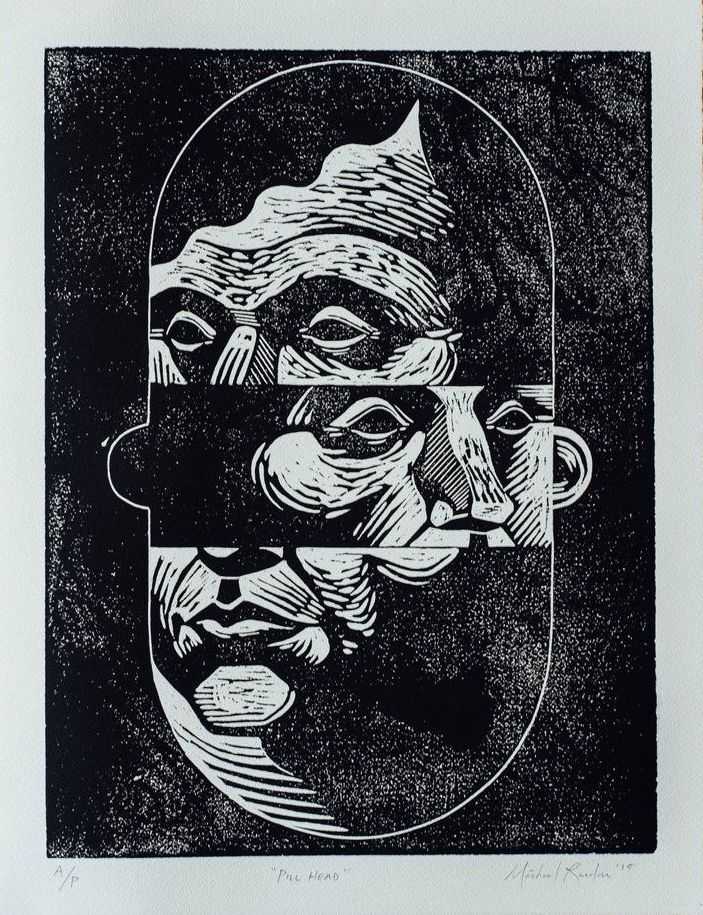 Michael Reeder, ‘Pill Head’, 12-05-2015, Print, Woodcut on Arches 140lb coldpress, Origami.Ink, Numbered