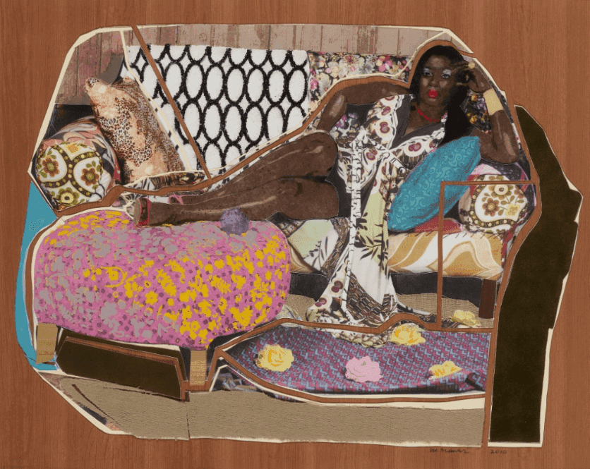 Mickalene Thomas, ‘You're Gonna Give Me the Love I Need’, 2010, Print, collaged handmade paper with silkscreened pigment paper pulp, pochoir, digital print, and applique of cloth and glitter, null, Numbered, Dated