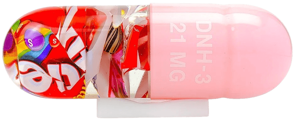Miss Bugs, ‘P21 (Junk Caps - Skittles)’, 2022, Sculpture, Polyurethane UV Resin with Pigment with Encapsulated Discarded Food Wrapper, Jealous Gallery, 