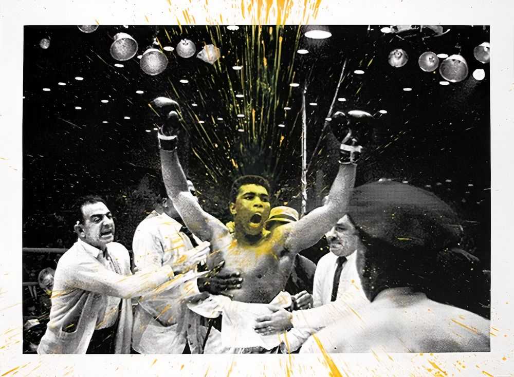 Mr. Brainwash, ‘Absolute Ali (Yellow)’, 24-08-2017, Print, One colour screen print, hand-finished with paint on hand-torn archival art paper, Self-released, Numbered, Handfinished