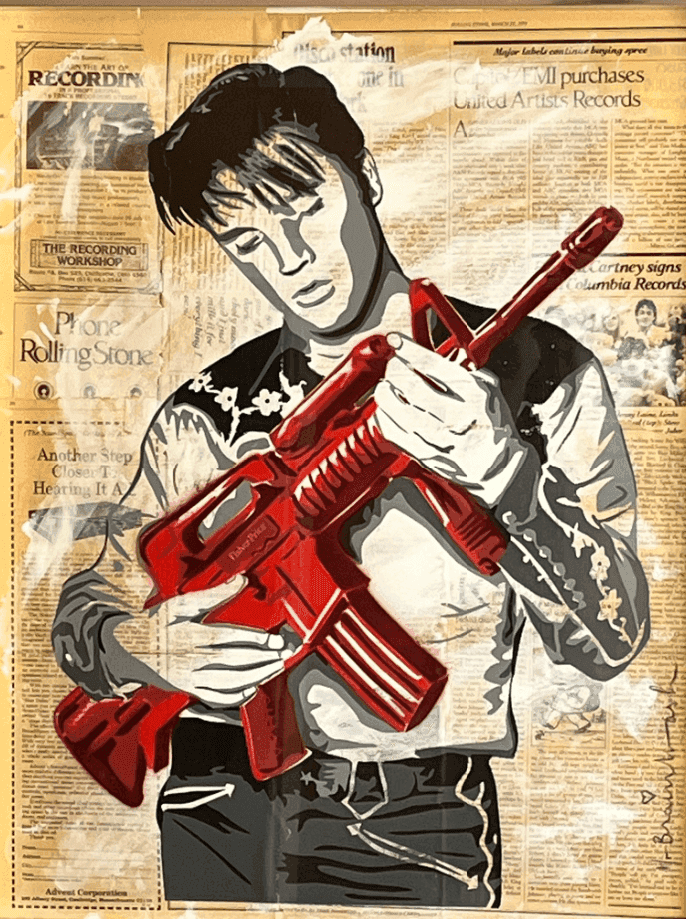 Mr. Brainwash, ‘Don't Be Cruel (Elvis)’, 2007, Print, Screenprint on Vintage Newspaper, null, 