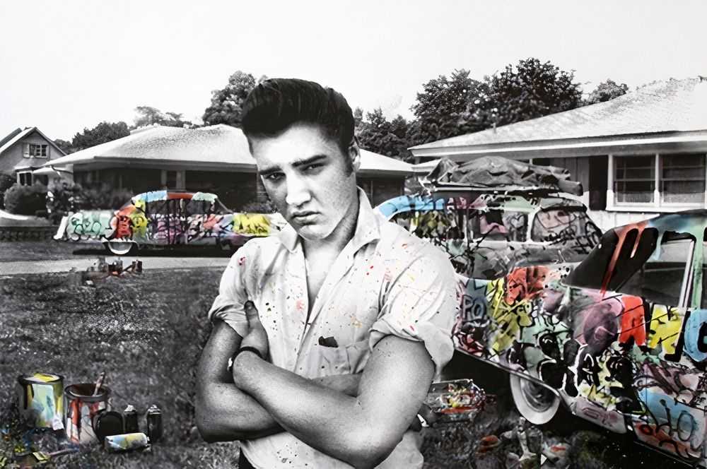 Mr. Brainwash, ‘Happy Birthday Elvis! - Cadillac King’, 09-01-2019, Print, One colour screen print hand finished with watercolour on archival paper, Self-released, Numbered
