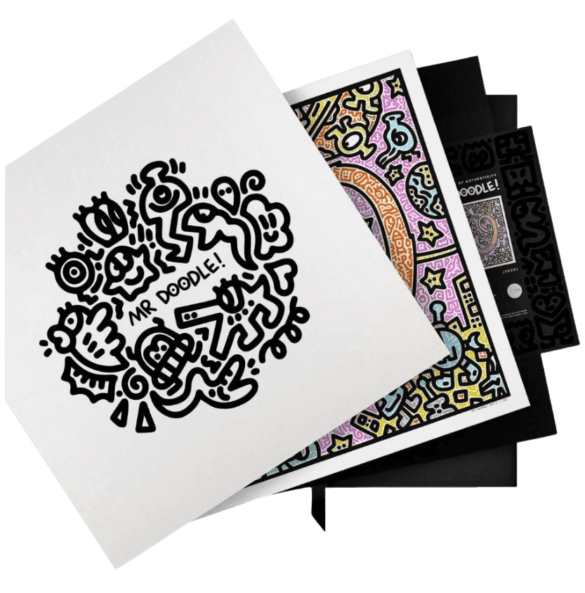 Mr. Doodle, ‘Jetpack Joy’, 2023, Print, 12 colour screen print on 410gsm Somerset Satin Radiant paper housed in wooden box, Self-released, Numbered