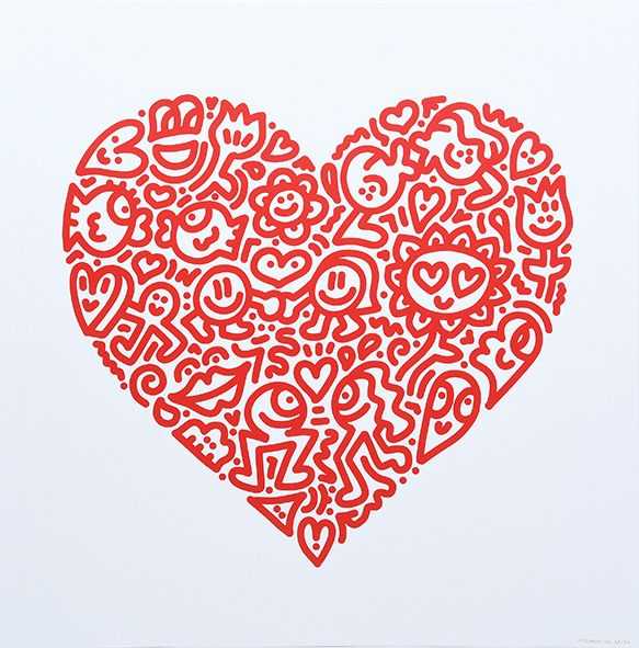 Mr. Doodle, ‘Pop Heart Holding Hands’, 2021, Print, Screenprint, Gloss Enamel Ink on Somerset Radiant White Tub Sized 410gsm, Pearl Lam Galleries, Numbered