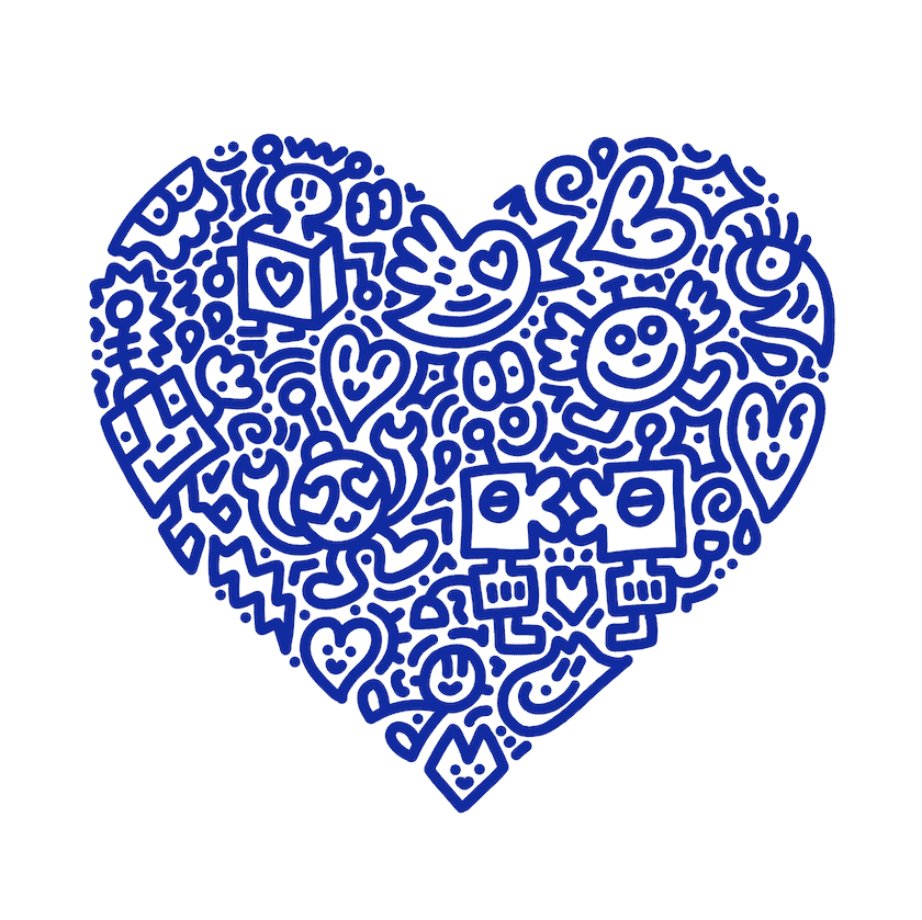 Mr. Doodle, ‘Pop Heart Robot Kiss’, 2021, Print, Screenprint, Gloss Enamel Ink on Somerset Radiant White Tub Sized 410gsm, Pearl Lam Galleries, Numbered