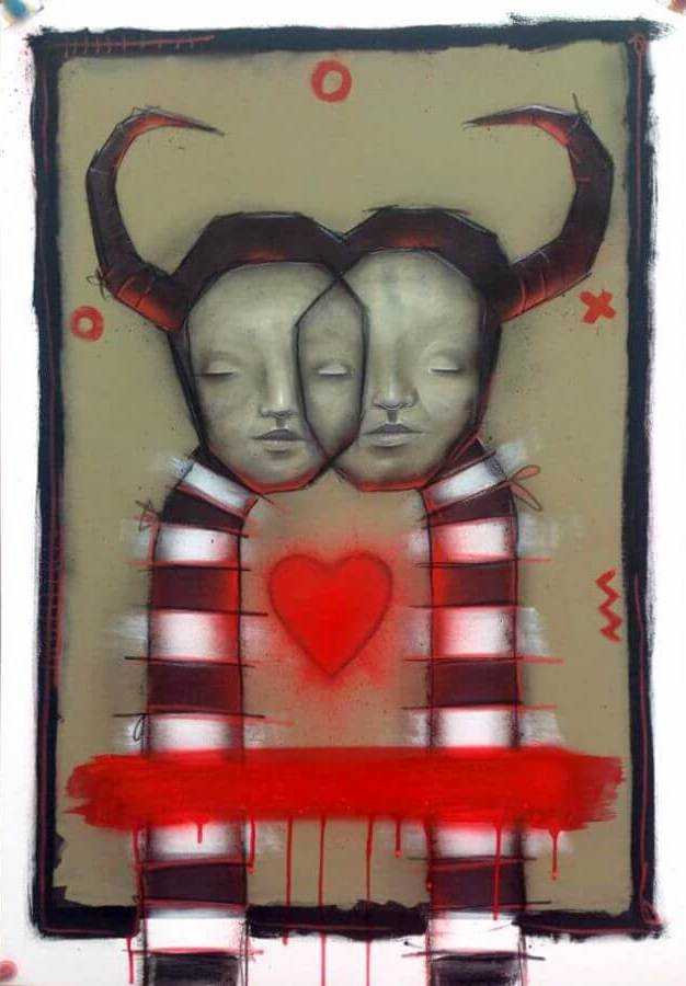 My Dog Sighs, ‘You, Me, Us (Red Hand Finished Edition)’, 12-06-2014, Print, Heavily handfinished giclee print with red paint, Graffiti Street, Numbered, Handfinished