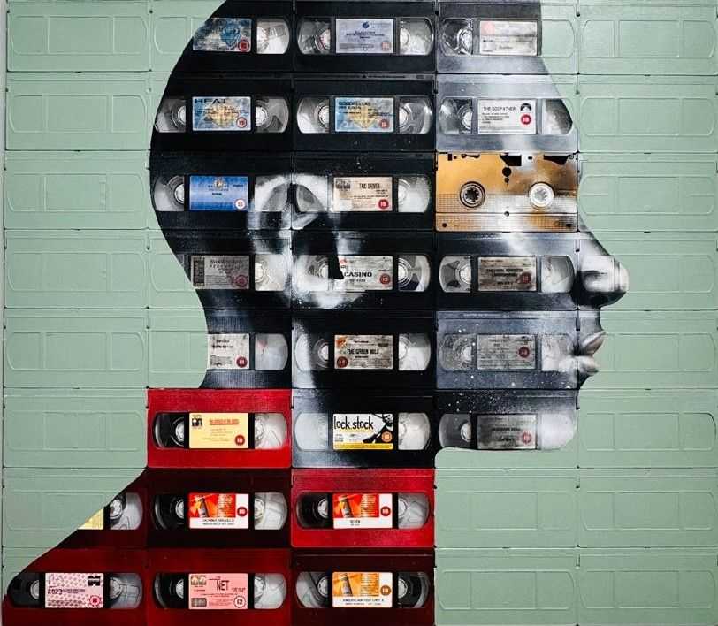 Nick Gentry, ‘Analogue Montage Number 1’, 2023, Print, Used VHS cassette tapes, spray paint and oil paint on wood, null, Dated