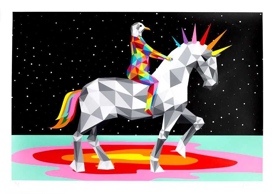 Okuda (Oscar San Miguel Erice), ‘Rainbow Rider’, 04-12-2019, Print, 22 colour screen print on paper, Underdogs, Numbered